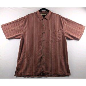 Tommy Bahama 100 Silk Short Sleeve Button Up Orange/Red Striped Medium Shirt